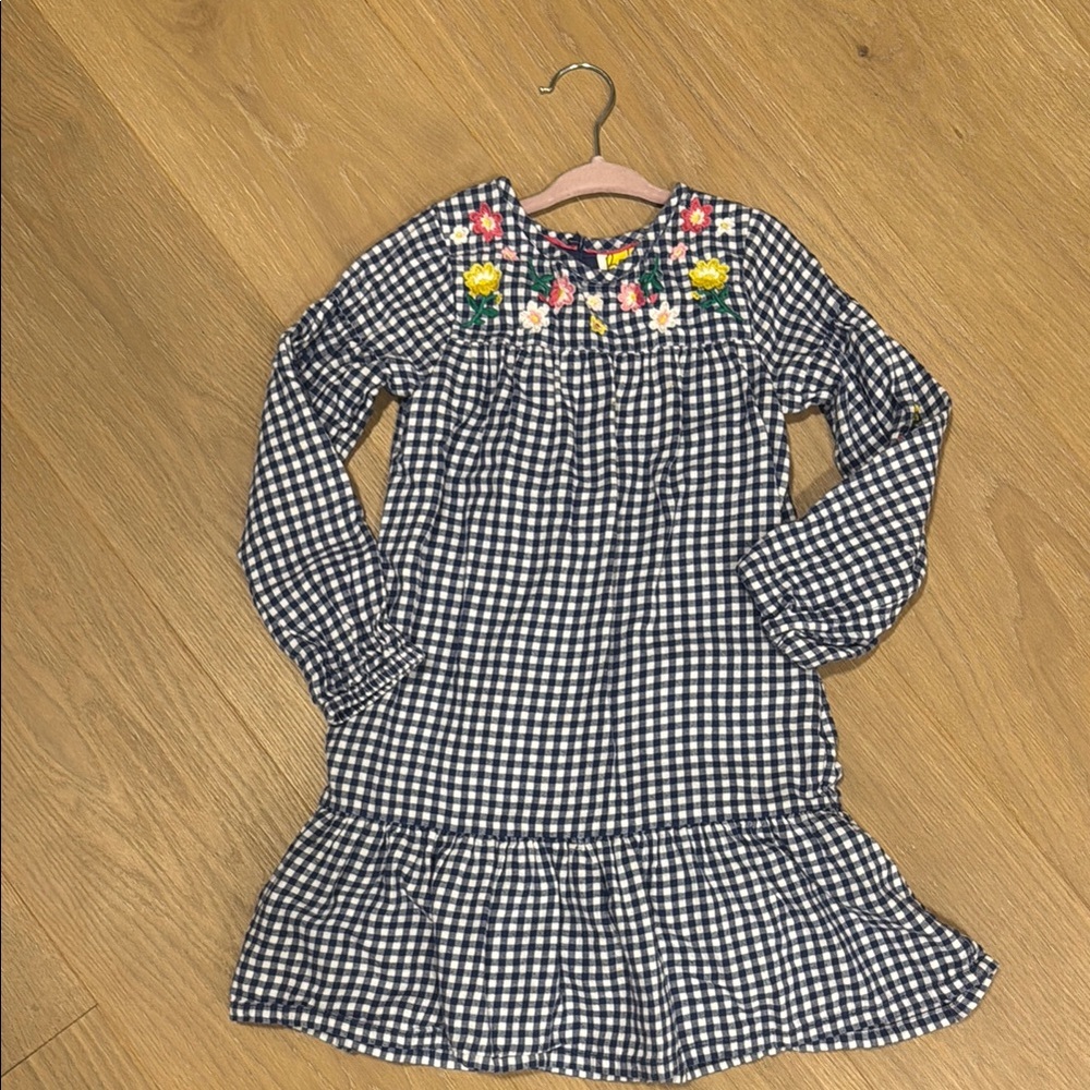 Biden Sz 5-6Y Floral Embroidered Gingham Kids Dress - perfect condition